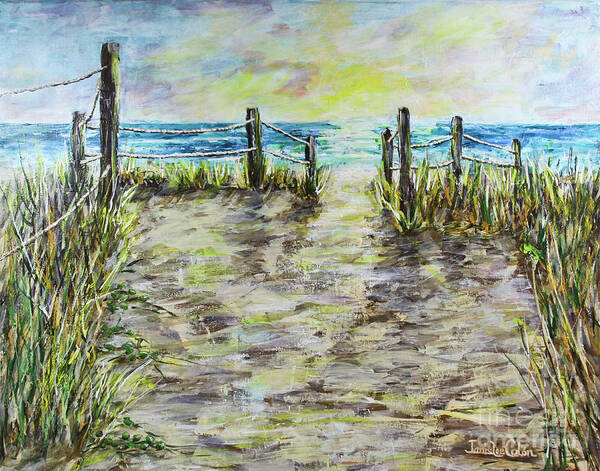Beach Poster featuring the painting Grassy Beach Post Morning 2 by Janis Lee Colon