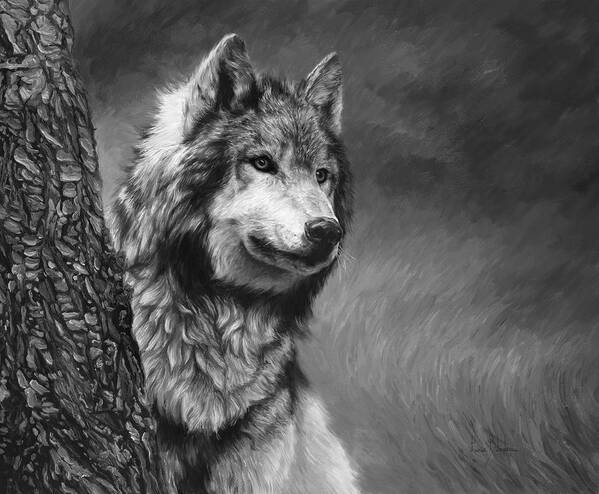 Wolf Poster featuring the painting Gray Wolf - Black and White by Lucie Bilodeau