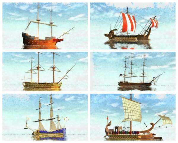 Retro Poster featuring the painting Great Ships by Esoterica Art Agency