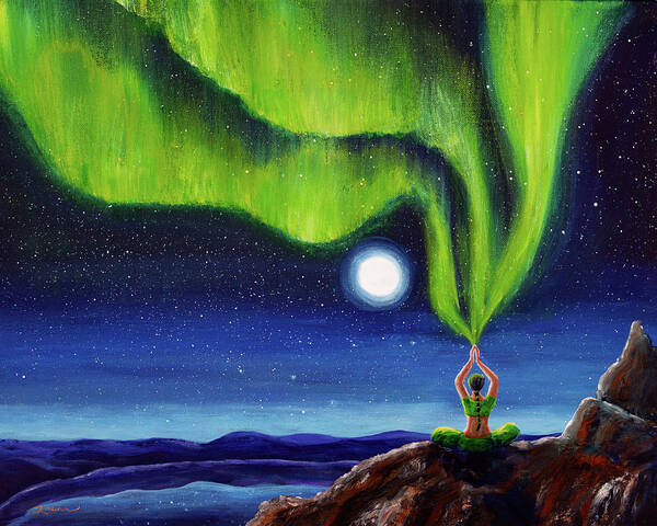 Meditation Poster featuring the painting Green Tara Creating the Aurora Borealis by Laura Iverson