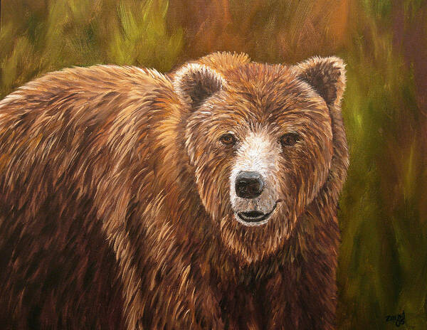 Bear Poster featuring the painting Grizzley by Mary Jo Zorad