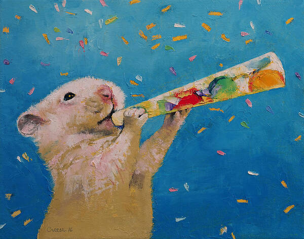 Hamster Poster featuring the painting Happy Hamster New Year by Michael Creese