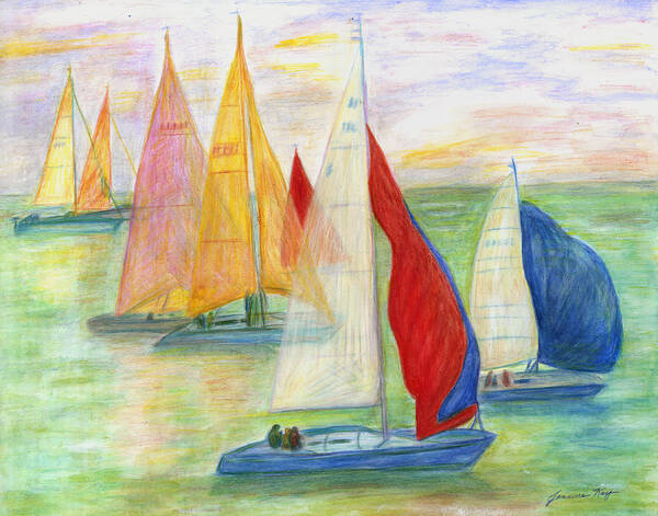 Sailing Poster featuring the painting Happy Sailing by Jeanne Juhos