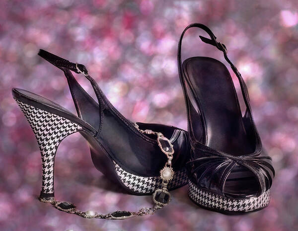 Shoe Poster featuring the photograph Herringbone Party Sandals Shoe Art by Patti Deters