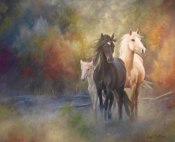 Horse Art Poster featuring the painting Hiding in the Mist by Karen Kennedy Chatham