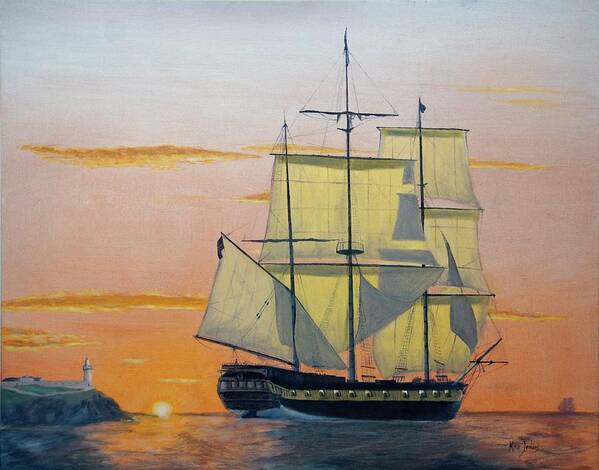 Tallship Poster featuring the painting HMS Surprise at Battlestations by Mike Jenkins
