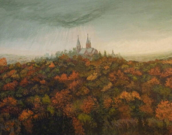 Fall.colors Poster featuring the painting Holy Hill Rain Storm by Dan Wagner