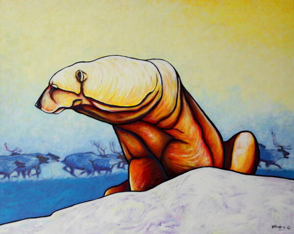 Wildlife Poster featuring the painting Hunger Burns - Polar Bear and Caribou by Joe Triano