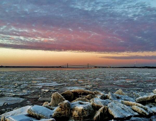 Ice Poster featuring the photograph Icy Delaware at Sunset by Ed Sweeney