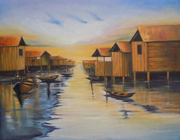 Today Poster featuring the painting Ilaje Waterfront by Olaoluwa Smith