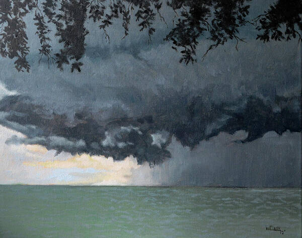 Oil Painting Poster featuring the painting In coming storm-Epping forest on the lake by Wade Clark