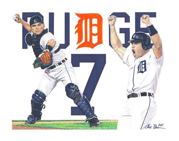 Detroit Tigers Poster featuring the drawing Ivan Pudge Rodriguez by Chris Brown