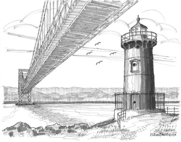 Landscape Poster featuring the drawing Jeffrey's Hook Lighthouse by Richard Wambach