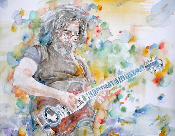 Jerry Garcia Poster featuring the painting JERRY GARCIA - watercolor portrait.15 by Fabrizio Cassetta