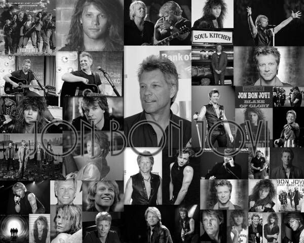 Black And White Poster featuring the mixed media Jon Bon Jovi Black and White by April Cook