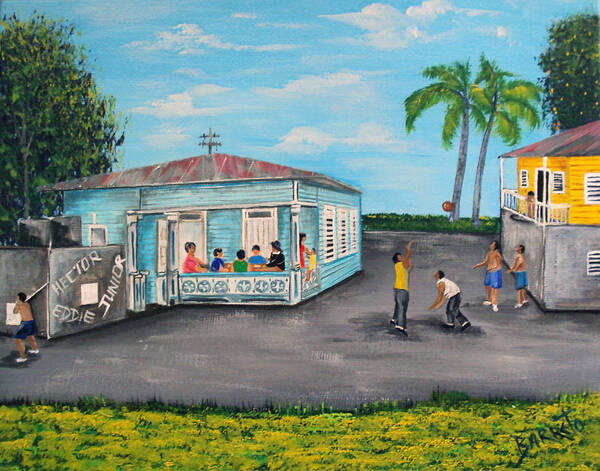 Puerto Rico Poster featuring the painting Juegos De Mi Infancia by Gloria E Barreto-Rodriguez