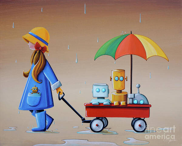Robots Poster featuring the painting Just Another Rainy Day by Cindy Thornton
