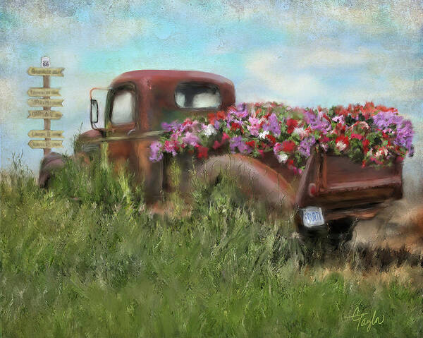 Old Trucks Poster featuring the painting Kicks on Route 66 by Colleen Taylor