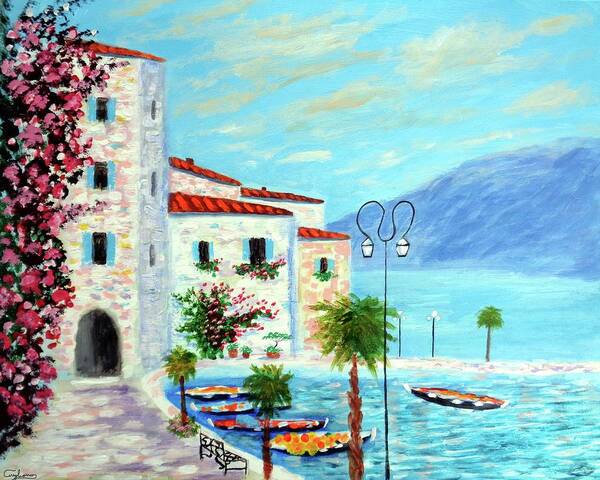 Lake Garda Poster featuring the painting Lake Garda bliss by Larry Cirigliano