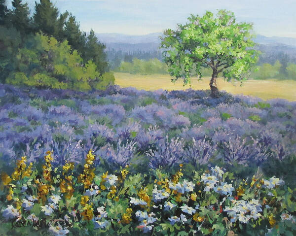 Landscape Painting Poster featuring the painting Lavender and Wildflowers by Karen Ilari