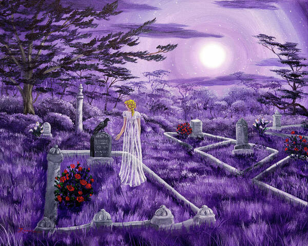 Moon Poster featuring the painting Lenore in Lavender Moonlight by Laura Iverson