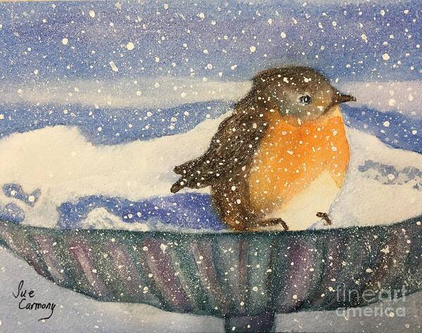 Snow Poster featuring the painting Little Snow Robin by Sue Carmony