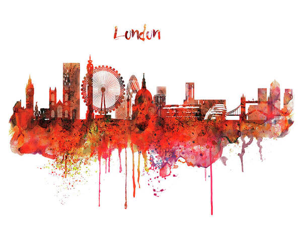 London Poster featuring the painting London Skyline watercolor by Marian Voicu