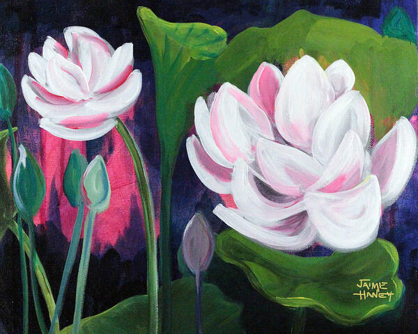 Lotus Garden Poster featuring the painting Lotus Garden 3 by Jaime Haney