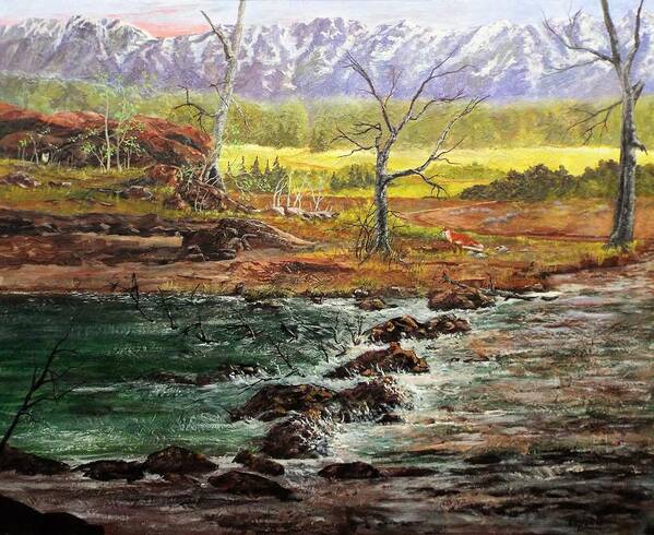 Mountains With Snow Poster featuring the painting Lowwater crossing by Michael Dillon