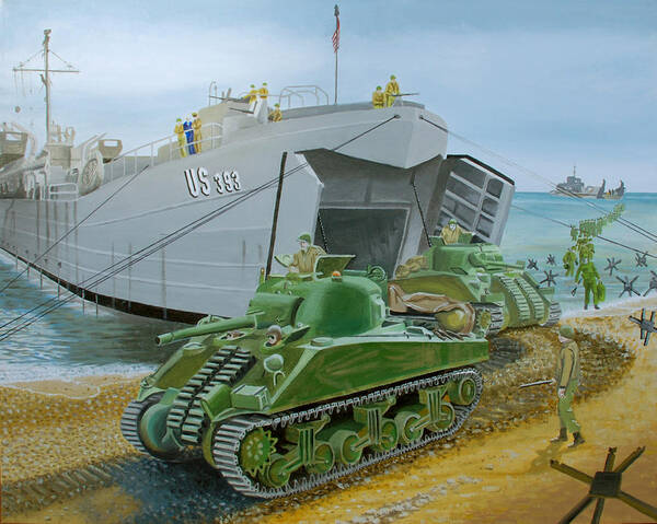 Navy Poster featuring the painting Lst 393 by Ferrel Cordle