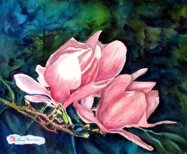 Magnolias Poster featuring the painting Magnolias in Blue by Norma Boeckler