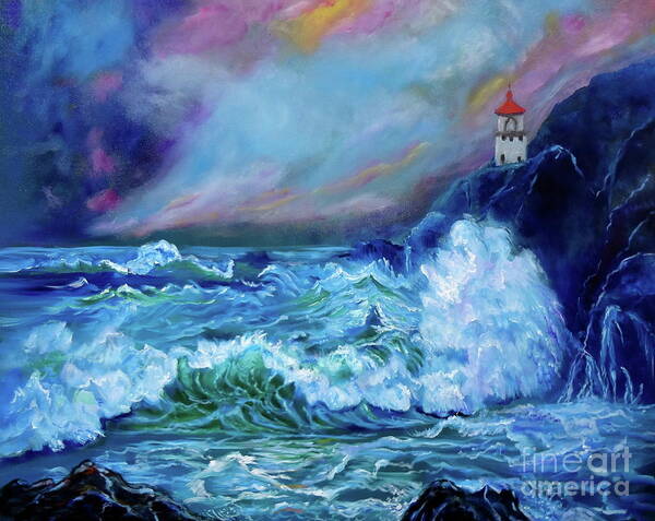 Seascape Poster featuring the painting Makapuu Light House by Jenny Lee