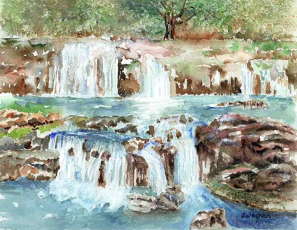 Waterfall Poster featuring the painting Many Waterfalls by Arline Wagner