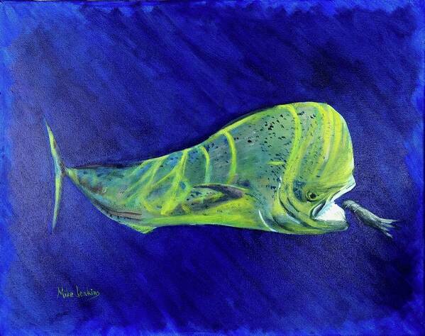 Mahi Poster featuring the painting Mahi Taking the Bait by Mike Jenkins