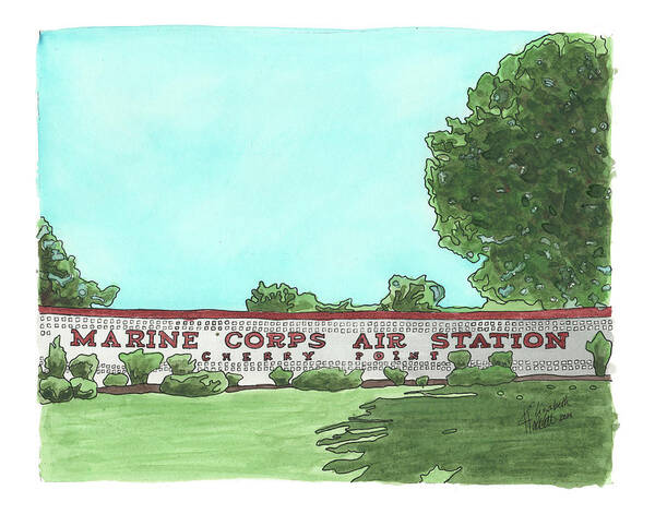 Marine Corps Poster featuring the painting MCAS Cherry Point Welcome by Betsy Hackett
