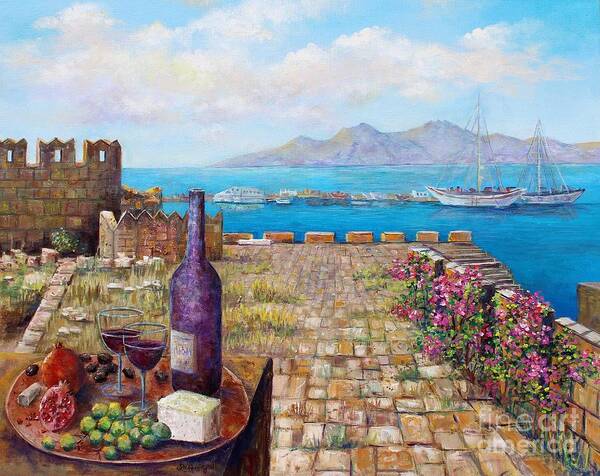 Island Poster featuring the painting Mediterranean Picnic Kos Greece by Lou Ann Bagnall
