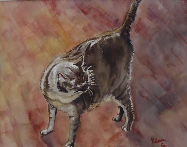 A Cat With An Attitude Looking For Something To Get Into. Cat. Siamese Poster featuring the painting Meow by Charme Curtin
