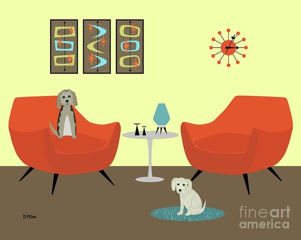 Mid Century Modern Dog Poster featuring the digital art Mid Century Modern Dogs 1 by Donna Mibus