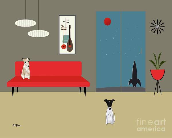 Mid Century Poster featuring the digital art Mid Century Modern Fox Terriers by Donna Mibus