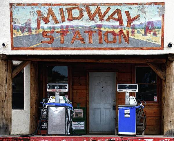 Abandoned Gas Station Vernon Arizona Poster featuring the photograph Midway Station by Debra Sabeck