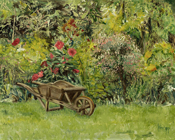 Garden Flowers Poster featuring the painting Monet's Garden Wheelbarrel by Kathy Knopp