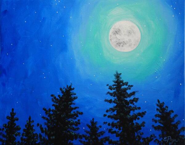 Pine Poster featuring the painting Moon Over Pines by Emily Page