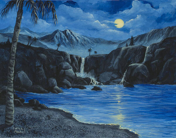 Landscape Poster featuring the painting Moonlight and Waterfalls by Darice Machel McGuire