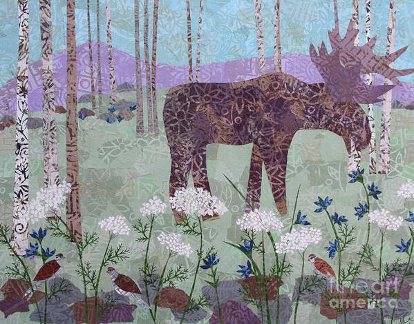 Art Collage Poster featuring the mixed media Moose and Three Sparrows by Janyce Boynton