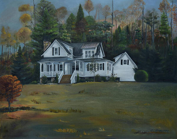 White House Poster featuring the painting Mountain Home at Dusk by Jan Dappen
