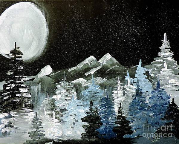 Mountains Poster featuring the painting Mountain Winter Night by Tom Riggs