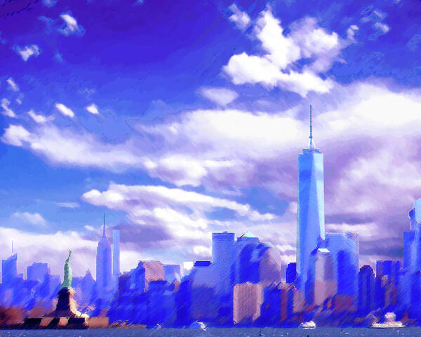 New York City Poster featuring the digital art New York City Skyline with Freedom Tower by Steve Karol