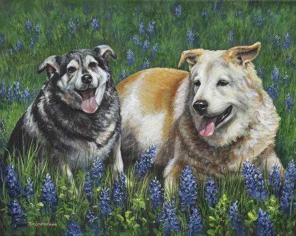 Dog Poster featuring the painting Nika and Winston by Kim Lockman