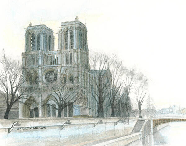 Notre Dame Poster featuring the painting Notre Dame Cathedral in March by Dominic White