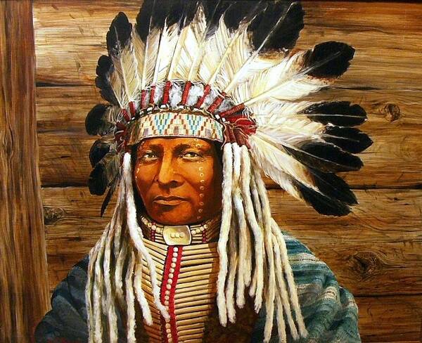 Head Dress Poster featuring the painting Full Head Dress by Perry's Fine Art